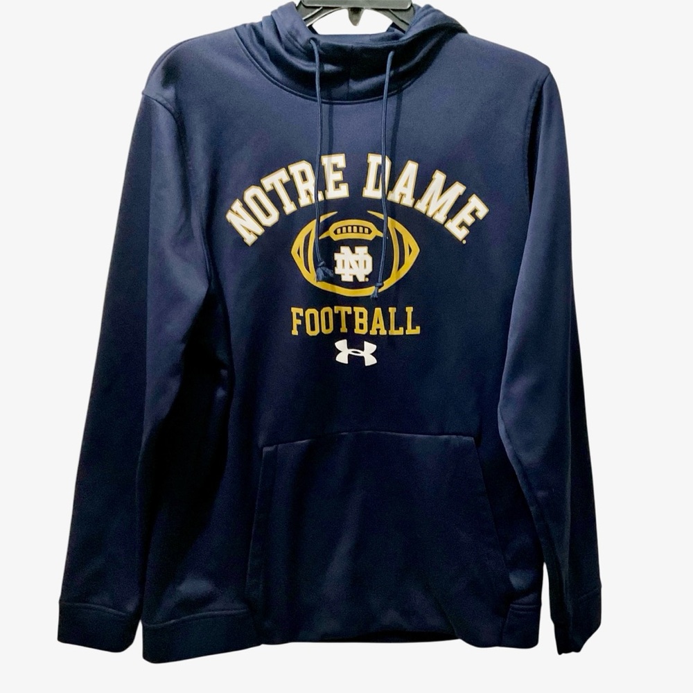 Under Armour NOTRE DAME FOOTBALL Sweatshirt Hoodie Navy Adult Loose Fit Size Med